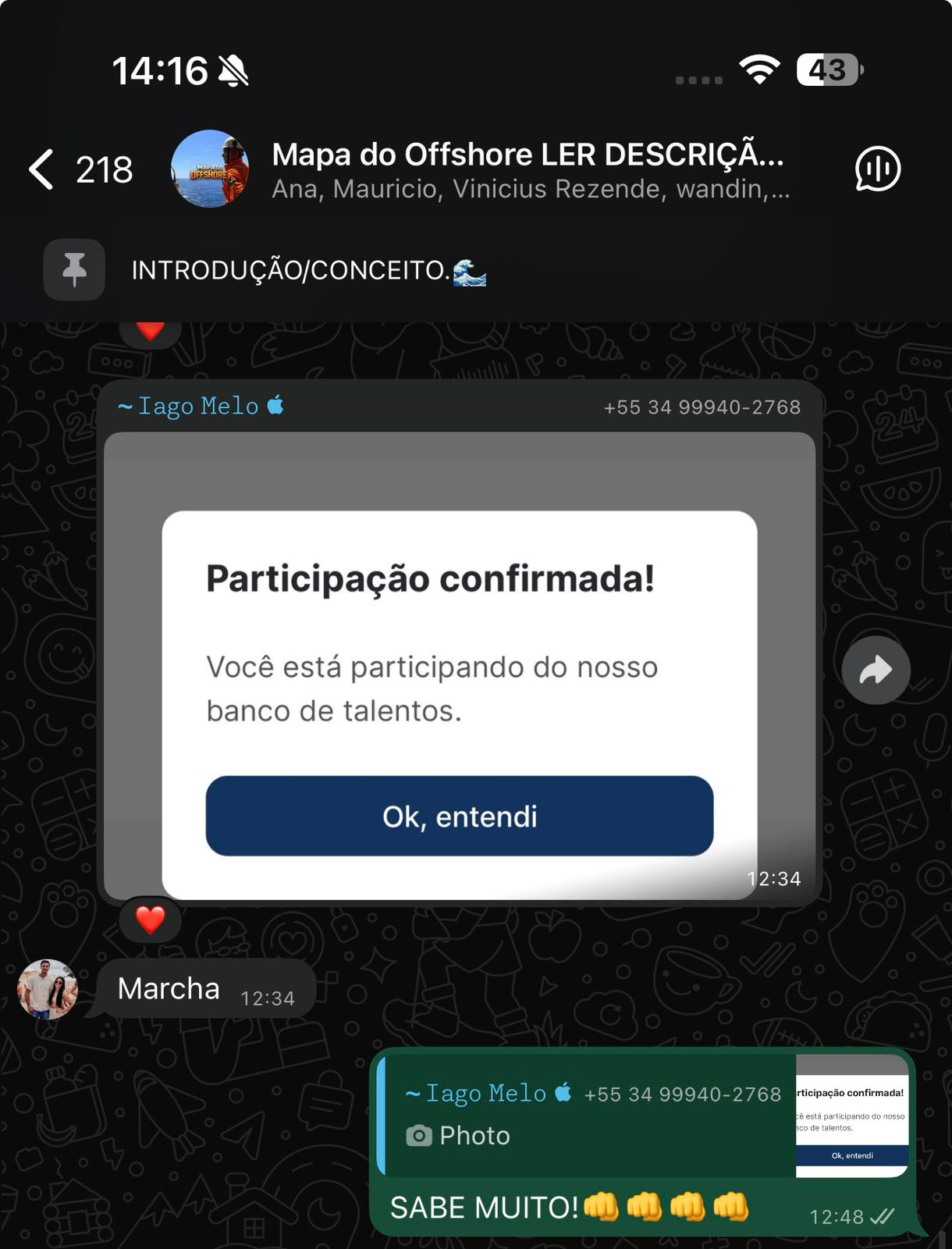 Depoimento - participação confirmada no banco de talentos